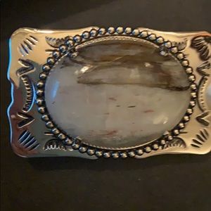 BELT BUCKLE POLISHED STONE. SILVER TONE MOUNTING WESTERN RODEO BOHO BOHEMIAN